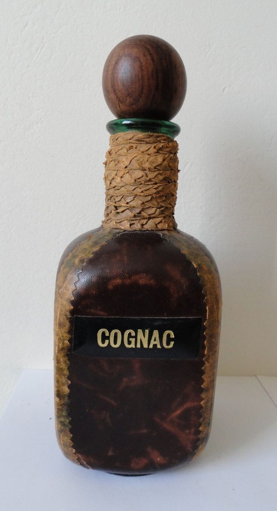 Vintage Cognac Leather Bottle by zipidydodah on Etsy