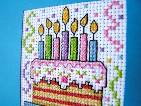 Birthday Cake Handcrafted Cross Stitch Card