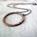 Hammered Copper Circle Necklace, Sterling Silver Chain, Antiqued Gray Finish
