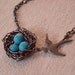 Birds Nest Necklace, Jewelry, Brass Wire Wrapped Turquoise Eggs and Bird, Mothers Day