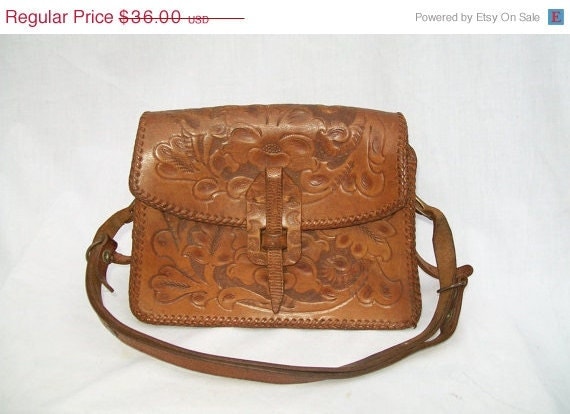 Beautiful 60s CLIFTON'S Hand Tooled Leather Bag Oklahoma