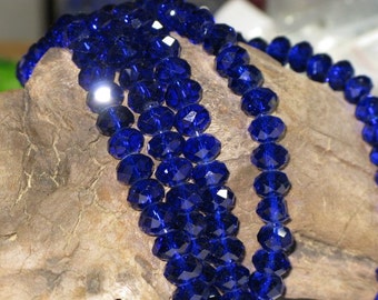 GORGEOUS Cobalt Blue Rondelle Crystals SALE -1 FULL strand - 12x8mm