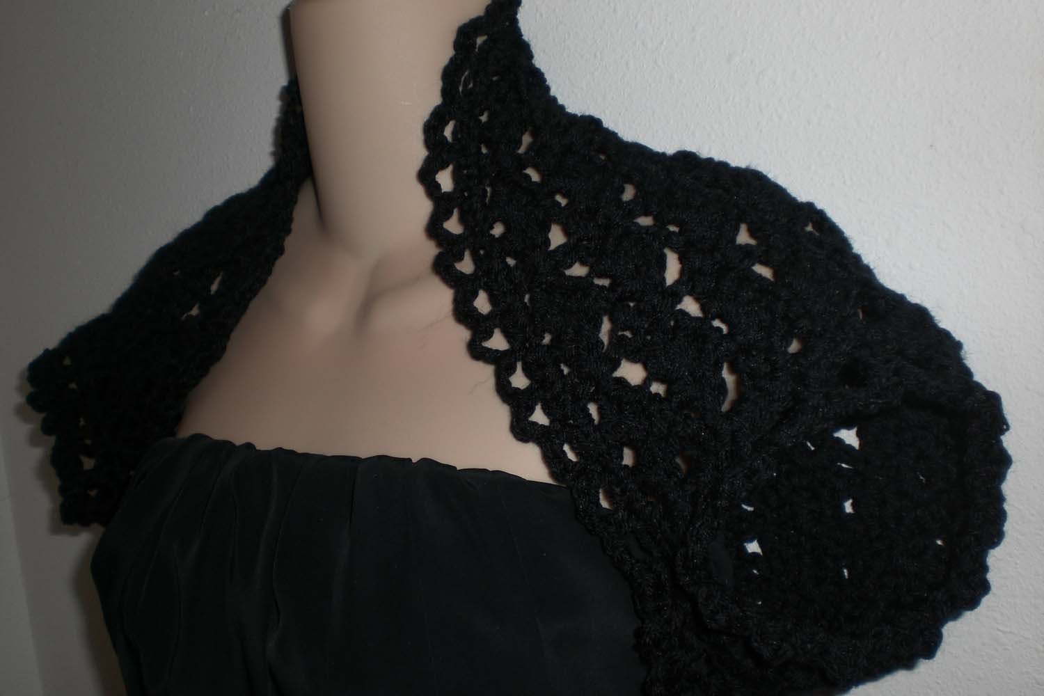 BLACK CROCHET LACE SHRUG BOLERO SHOULDER WRAP SWEATER JACKET