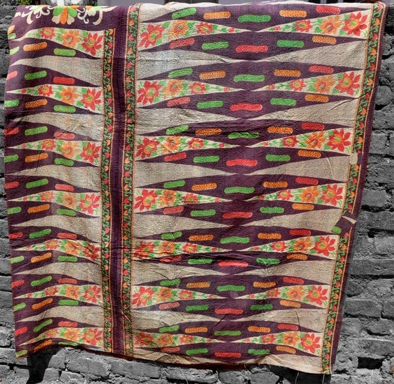 Vintage Reversible Quilt Twin size katha by PaisleyMagic