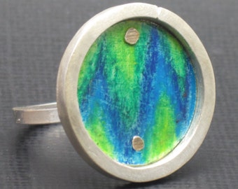 Sterling Silver Ring Ikat Ring in Cool Blues
