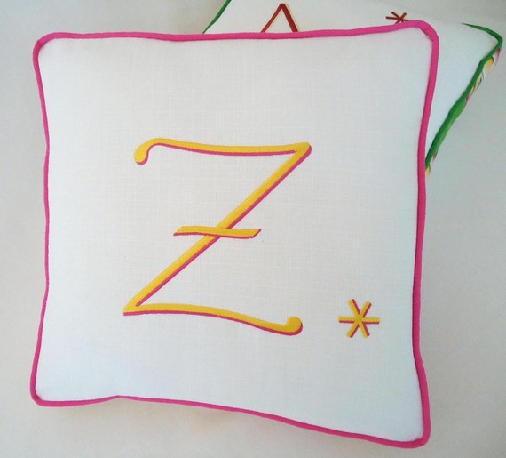 embroider monogram pillow children babies adult nursery