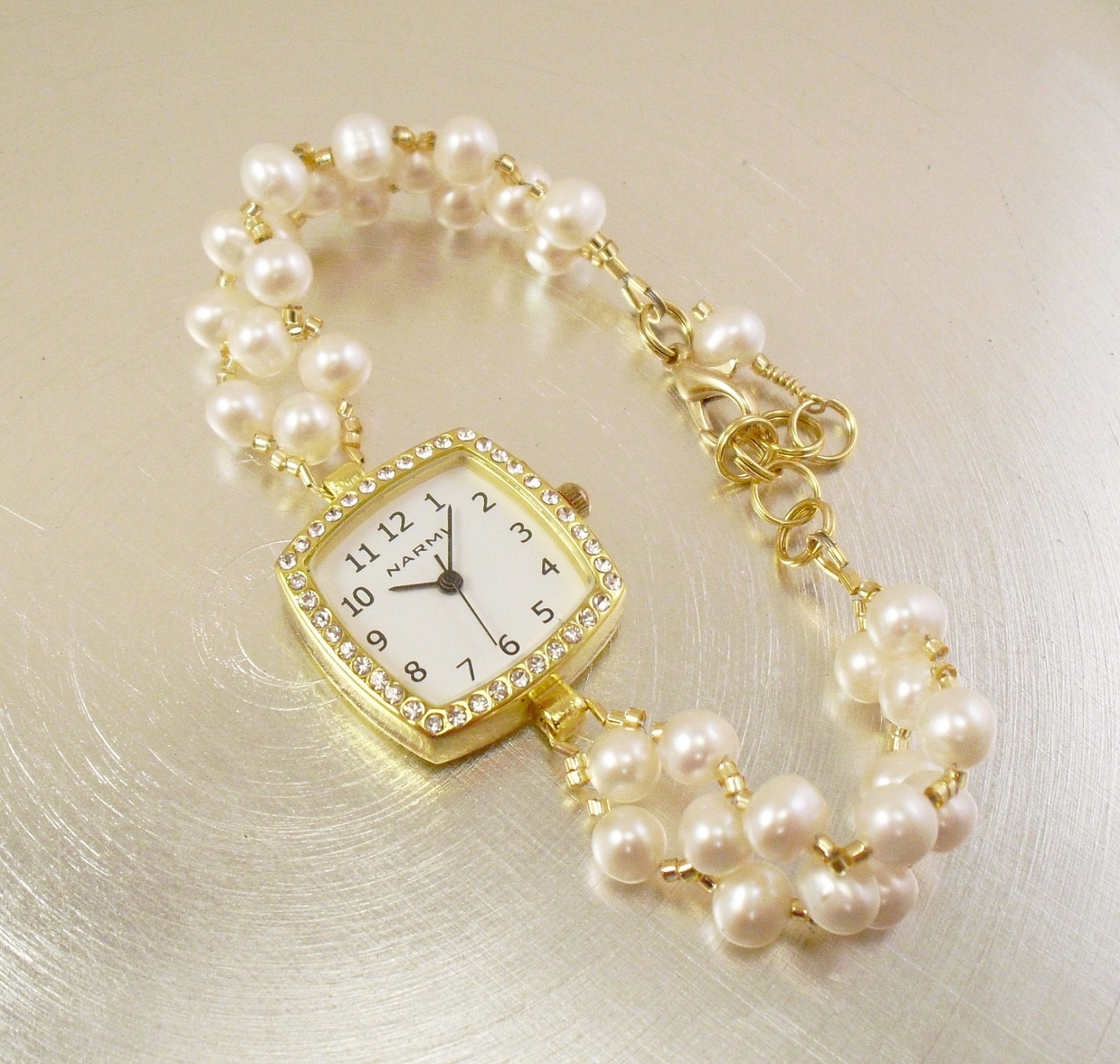 Beaded Bracelet Watch Cream Freshwater Pearl Bracelet Watch