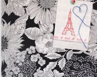 Liberty of London- Mini Corkboard, Black and White Flowers