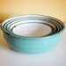 vintage enamelware bowls, set of 5 nesting bowls from the Netherlands, gorgeous turquoise color