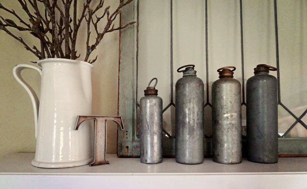 vintage hot water bottle metal with screw top wonderful