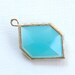 1 Aqua Faceted Glass Pendant. Large GEOMETRIC shape with textured bezel. (IB252g)