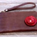 Limited Availability - Leather Wristlet Wallet with detachable strap - Candy Apple Red Poppy on Distressed Milk Chocolate