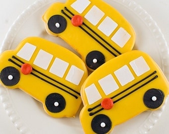 School Bus Cookies - 12 Decorated Sugar Cookie Favors