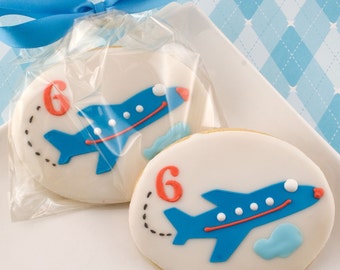 Airplane Cookies, Birthday Numbered - 12 Decorated Sugar Cookie Favors