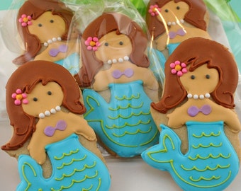 Mermaid Cookies - 12 Decorated Sugar Cookie Favors