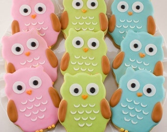 Owl Cookies - 12 Decorated Sugar Cookie Favors