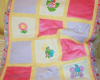 Appliqued Minky Baby Blanket "Cute,Cute Bugs"