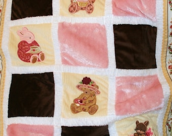 Appliqued Minky Baby Blanket "Tea For Two "