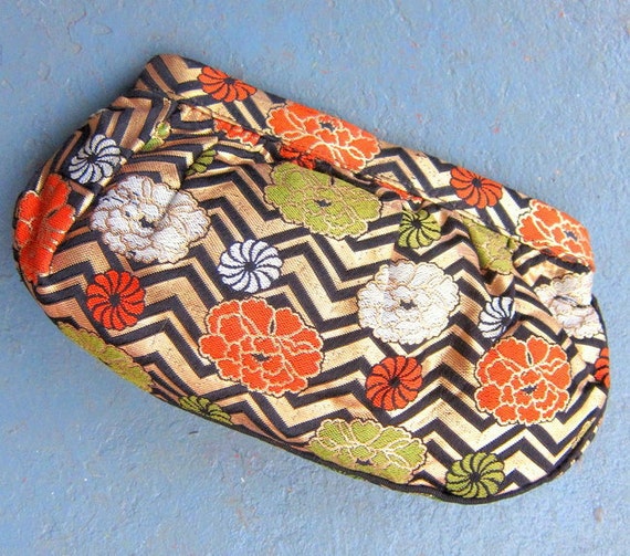 Vintage Gold Clutch with ZigZags and Flowers by MoontreeBoutique