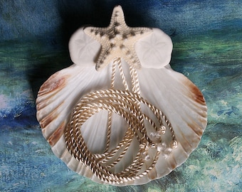 Seashell Ring Pillow - Knobby Star - Seashell Starfish Sand Dollar Ring Bearer's Pillow