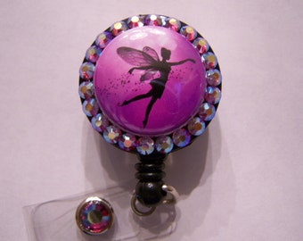 Retractable ID Badge Reel, Fairy ID Badge Holder, Nurse Name Badge Holder, Nurse Name Tag Holder,Bling Badge Reel,Teacher ID Card Reel, Cute