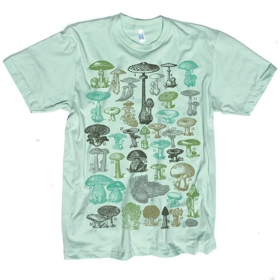 Mushrooms Tshirt Graphic Tee American Apparel by CritterJitters