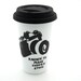 Photographer Camera Travel mug , Sudden Stops- Double Walled Porcelain with Lid Kiln Fired