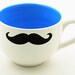 Moustache Mustache Soup or coffee Mug Oversized Black and white turquoise blue