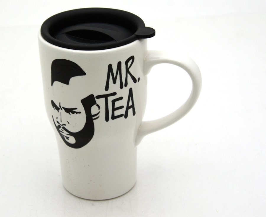Mr T Tea Ceramic Travel Mug with Handle by LennyMud on Etsy