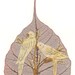 Valentine gift. LOVE BIRDS Handmade birds on a real leaf Parrots, Peacocks. ducks, Robins, Swans