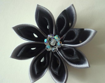 Gray Black Kanzashi Flower Hair Clip Gothic Kanzashi