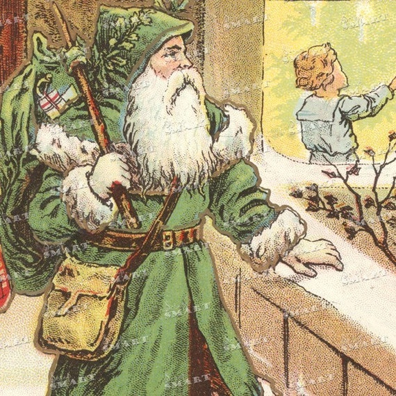 Santa Claus in green departing the scene Digital Collage