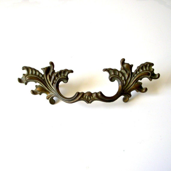 Shabby Chic antique drawer pulls/ Art Nouveau bronze 1920s