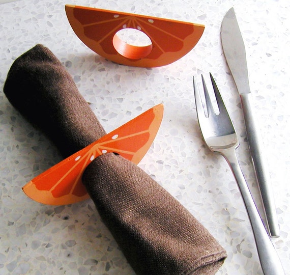 70s NAPKIN RINGS SHAPED LIKE ORANGE SLICES set of 10 pieces