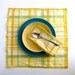 yellow seersucker dinner napkin set 4 - July 4th summer BBQ chic - preppy tabletop - grosgrain piping -