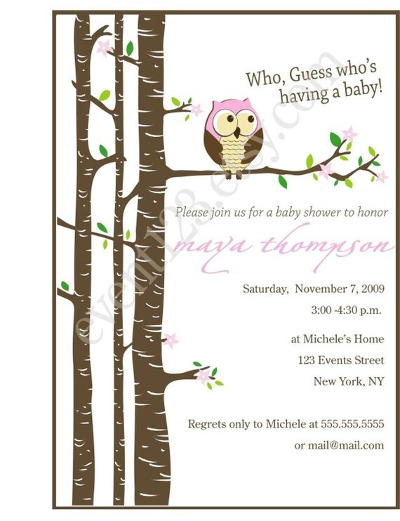 Items similar to Custom Owl baby Invitations on Etsy