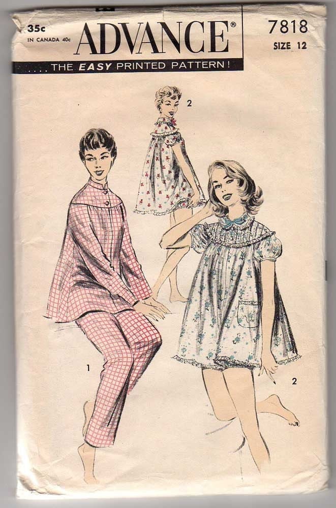 50s Baby Doll Pajamas Pattern Advance size 12 by VintageCreate