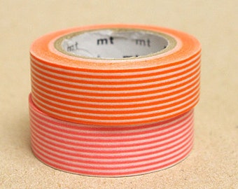 mt Washi Masking Tape - Orange & Coral Pink Stripes - Set 2