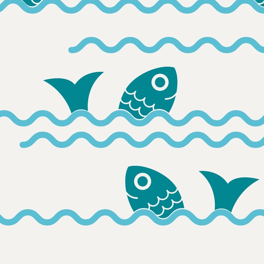 Fish Jumping Ocean Waves Wall Decals: Ocean Baby Nursery Decor