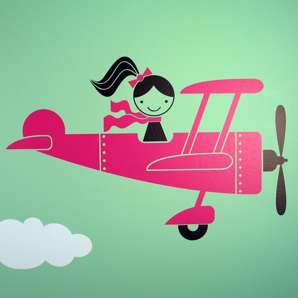 Girl Airplane Pilot Vinyl Wall Decal