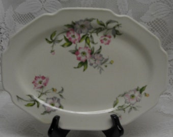 SHABBY COTTAGE CHARM - Vintage Porcelain Rose Blossoms Oval Platter