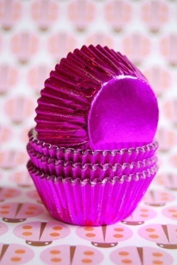Mini Cupcake Liners 50 Pink Foil Baking Cups by CupcakeSocial