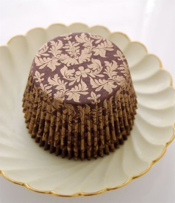 Damask Brown and Gold Cupcake Liners 50 by CupcakeSocial on Etsy