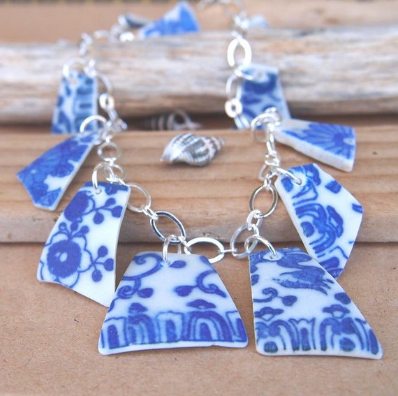 Blue Willow Vintage Sea Pottery Necklace