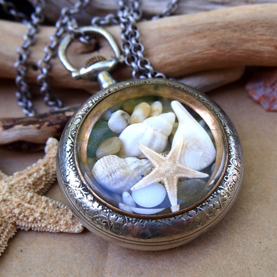 Sea Glass Pocket Watch Case Antique German Silver by newsprout
