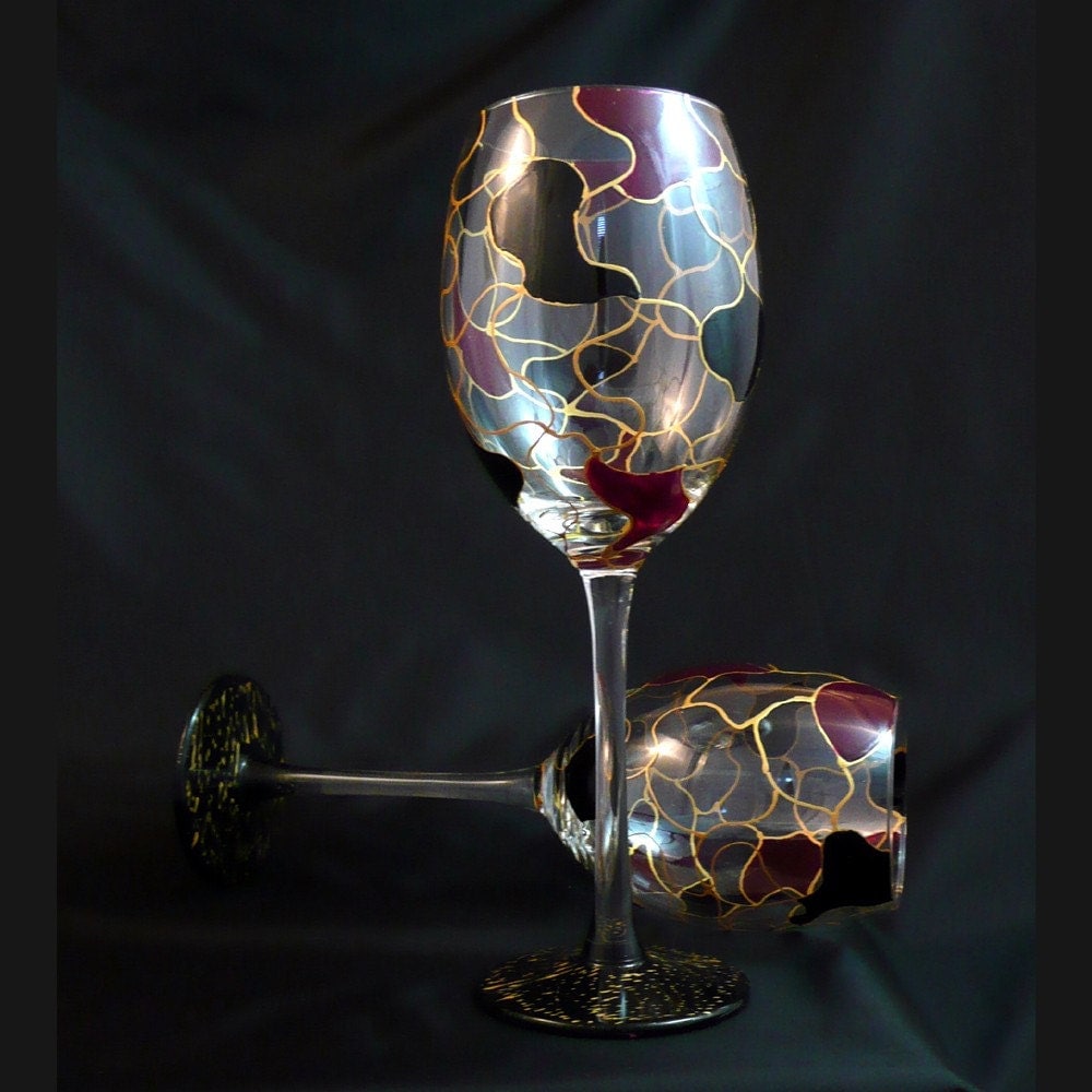 Black And Gold Painted Wine Glasses Black And Gold Painted Wine Glasses