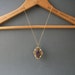 20s 30s Czech Enamel Glass Pendant Necklace. Filigree Stampings. Gold Filled Chain.