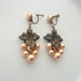 1930s Earrings . Peach Faux Pearl Grapes . Large . Brass Stampings .
