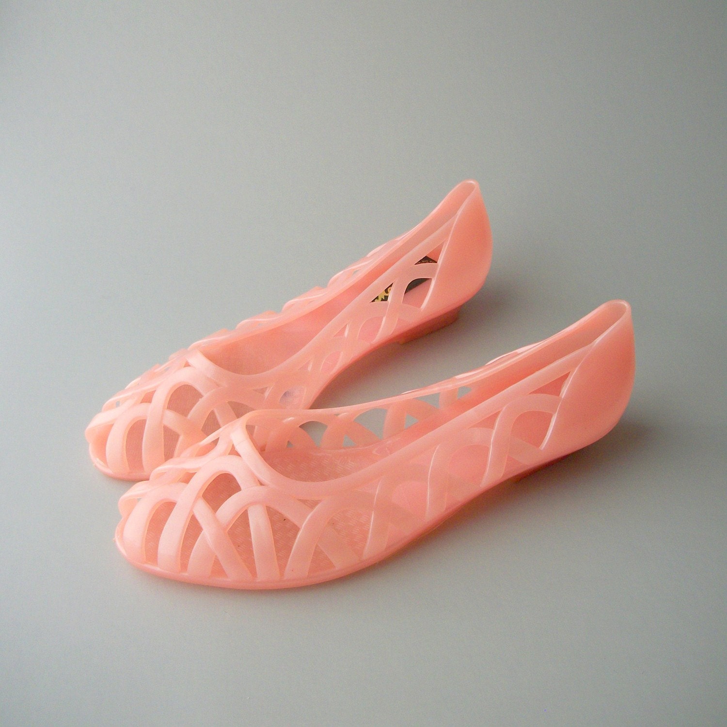 Pearly Pink Peep Toe Jellies. 80s.