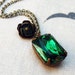 Vintage Jewel Pendant Necklace - Emerald, Swarovski Crystal, Antique Brass